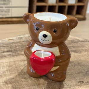 Brand NWT Brown Teddy Bear Double Soy Wax Blend Candle Holder with Heart